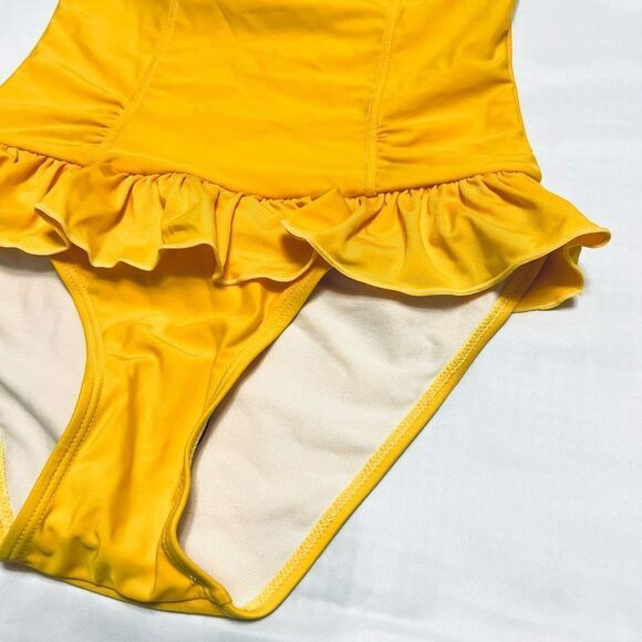 One Piece Swimsuit With Ruffle Mustard Yellow Size Small New - Picture 4 of 13